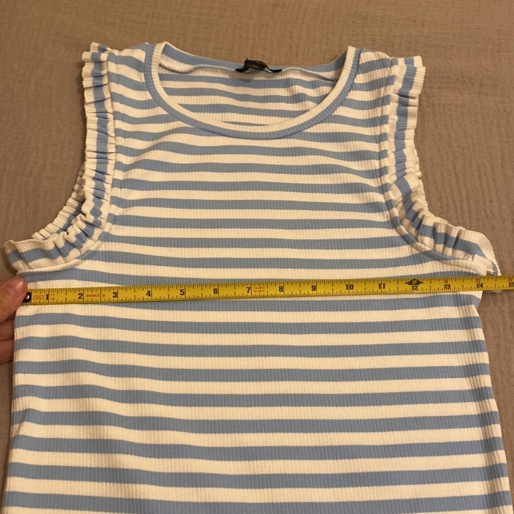 J.Crew ruffle tank white and blue striped . Size Xs. Style AW140 . - Picture 6 of 10